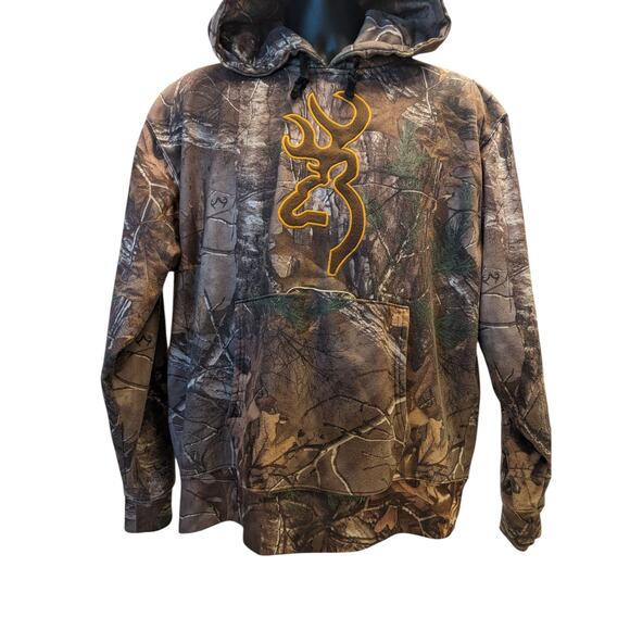 Browning Camo Hoodie Mens Large Pullover Hunting Sweatshirt Realtree Pattern - Picture 8 of 16